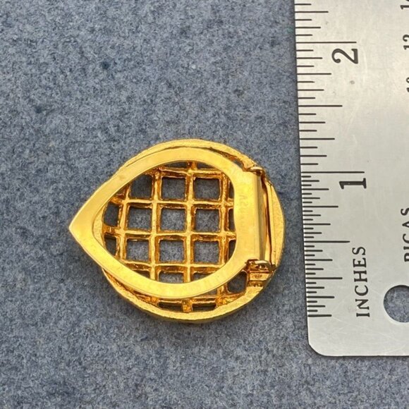 Liebe Woven Lattice Scarf Clip 1.5 In Gold Vintage USA Made Retro Pie Crust - Picture 7 of 7